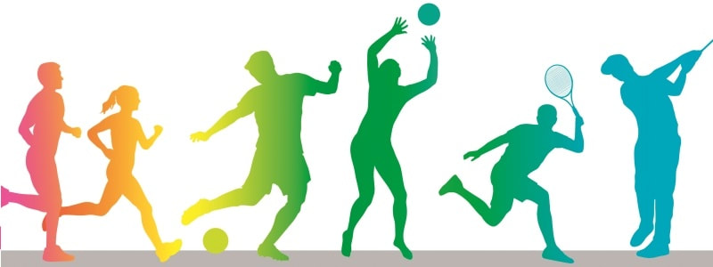 Colorful clipart and silhouettes of active people playing sports